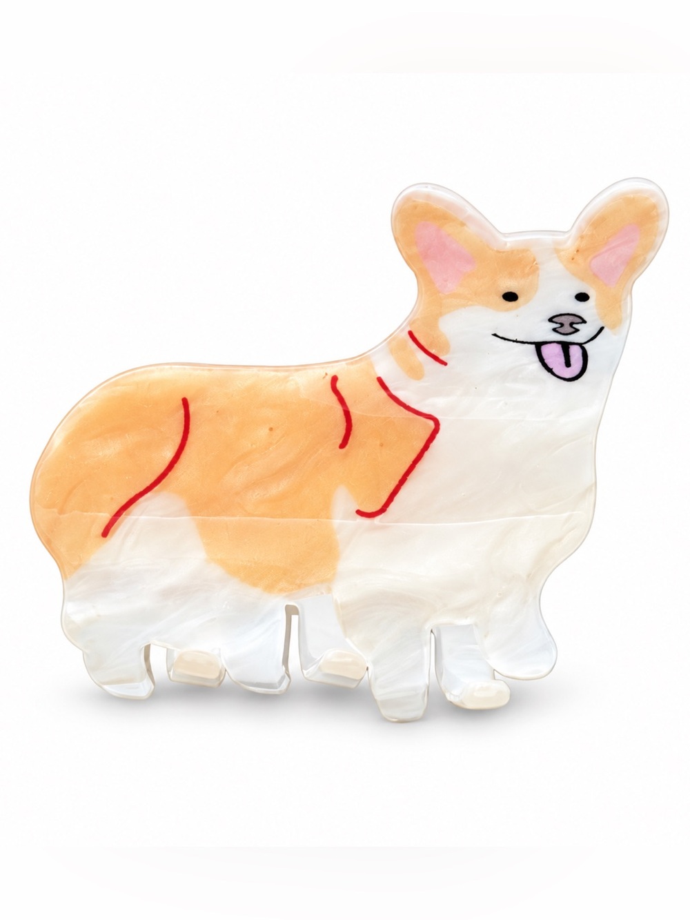 Brown & White Corgi Dog Puppy  1.5" Glossy Lobster Claw Hair Clip Bulldog Boxer